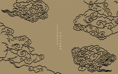Japon çene desenli siyah ve altın fırça dokusu klasik tarzda bulut deseni. Suluboya doku vektörlü soyut sanat afiş tasarımı.