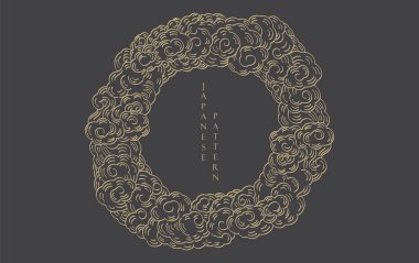 Japonlar klasik tarzda siyah ve altın çerçeveli bulut desenleri çizerler. Soyut sanat manzarası afiş tasarım vektörü.