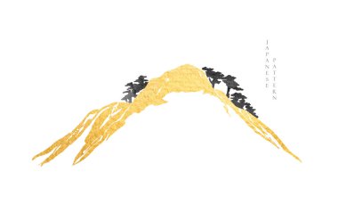 Dağ ormanı altın fırça darbesi Çin boyama stili vektör. Klasik tarzda soyut sanat geçmişi. Çin yeni yıl afişi ve kart tasarımı. Vintage şablon tasarımında çağdaş şekiller