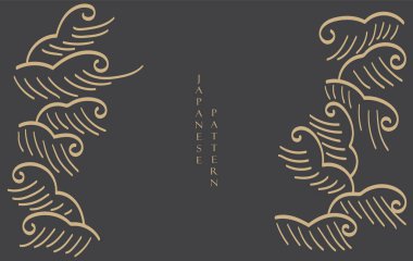 Japon arkaplanı ve okyanus deseni vektörü. Geometrik dalga desenli soyut şablon. Doğu tarzında dağ yerleşimi tasarımı