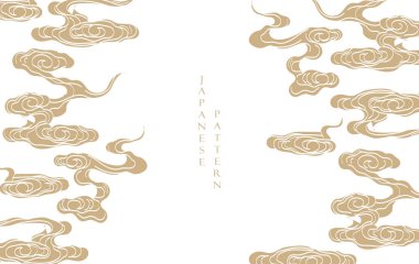 Japon çene desenli altın fırça dokusu klasik tarzda bulut deseni. Soyut sanat manzarası afiş tasarım vektörü