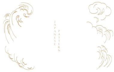 Japon arkaplanı ve okyanus deseni vektörü. Geometrik dalga desenli soyut şablon. Doğu tarzında dağ yerleşimi tasarımı