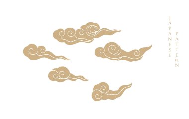 Japon çene desenli altın fırça dokusu klasik tarzda bulut deseni. Soyut sanat manzara afişi tasarımı