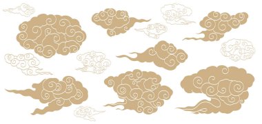 Japon çene desenli altın fırça dokusu klasik tarzda bulut deseni. Soyut sanat manzara afişi tasarımı