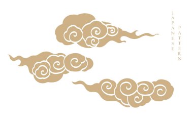 Japon çene desenli altın fırça dokusu klasik tarzda bulut deseni. Suluboya doku vektörlü soyut sanat afiş tasarımı.