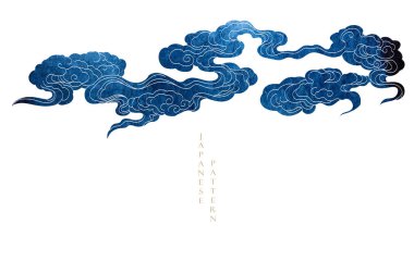 Japon çene desenli mavi fırça dokusu klasik tarzda bulut deseni. Suluboya doku vektörlü soyut sanat afiş tasarımı.
