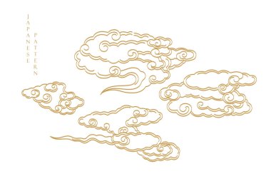 Japon çene desenli altın fırça dokusu klasik tarzda bulut deseni. Suluboya doku vektörlü soyut sanat afiş tasarımı.