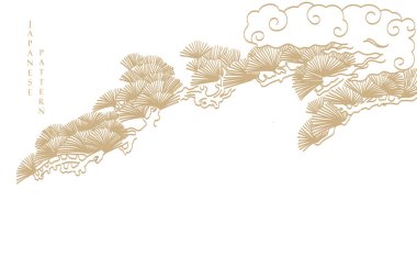 Japonca şablon vektörlü bonsai ağacının bir dizi el çizimi. Oriental çam ağacı dekorasyonu logo tasarımı, el ilanı veya klasik tarzda sunumu ile.