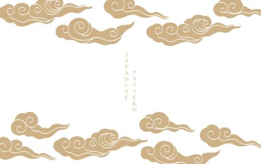 El çizimi bulut desenli Japon arka planı. Geometrik desenli klasik şablon. Çerçeve ve kenar eski tarzda.
