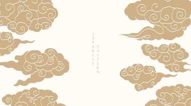 El çizimi bulut desenli Japon arka planı. Geometrik desenli klasik şablon. Çerçeve ve kenar eski tarzda.