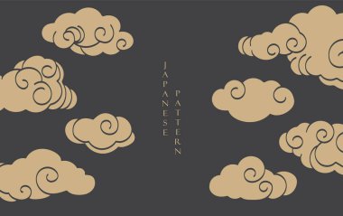 Japon arka planı ve Çin bulut deseni vektörü. Doğu tarzında geometrik kart tasarımlı soyut şablon