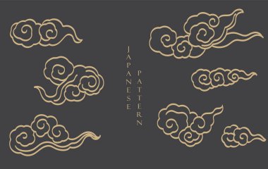 El çizimi bulut desenli Japon arka planı. Geometrik desenli klasik şablon. Çerçeve ve kenar eski tarzda.