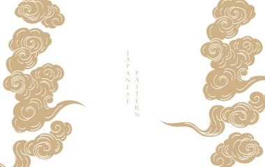 El çizimi bulut desenli Japon arka planı. Geometrik desenli klasik şablon. Çerçeve ve kenar eski tarzda.