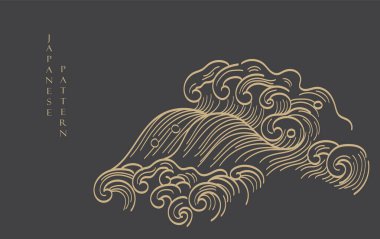 Japon arkaplanı ve okyanus deseni vektörü. Geometrik dalga desenli soyut şablon. Doğu tarzında dağ yerleşimi tasarımı