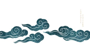 Japon çene desenli mavi fırça dokusu klasik tarzda bulut deseni. Suluboya doku vektörlü soyut sanat afiş tasarımı.