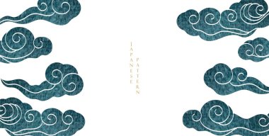 Japon çene desenli mavi fırça dokusu klasik tarzda bulut deseni. Suluboya doku vektörlü soyut sanat afiş tasarımı.