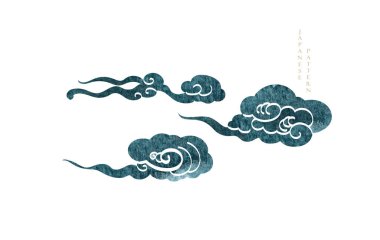 Japon çene desenli mavi fırça dokusu klasik tarzda bulut deseni. Suluboya doku vektörlü soyut sanat afiş tasarımı.