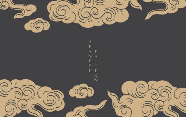 Japon arka planı ve Çin bulut deseni vektörü. Geometrik dalga desenli soyut şablon. Doğu tarzında geleneksel yerleşim tasarımı