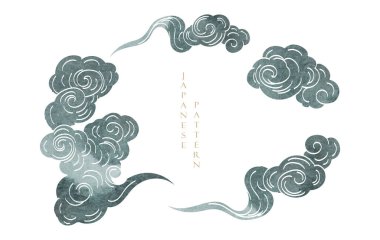 Japon çene desenli mavi fırça dokusu klasik tarzda bulut deseni. Suluboya doku vektörlü soyut sanat afiş tasarımı.