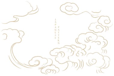 El çizimi bulut desenli Japon arka planı. Geometrik desenli klasik şablon. Çerçeve ve kenar eski tarzda.