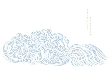 El çizimi bulut desenli Japon arka planı. Geometrik desenli klasik şablon. Çerçeve ve kenar eski tarzda.