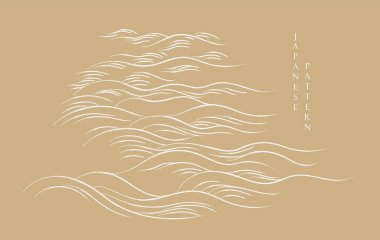 Japon arka planında soyut şablon ve doğu tarzında dalga desen tasarımı var. El çizimi çizgi.