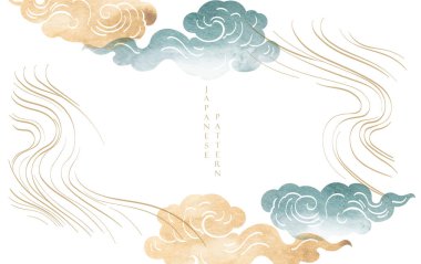 Japon çene desenli mavi fırça dokusu klasik tarzda bulut deseni. Suluboya boya vektörü ile soyut sanat afiş tasarımı