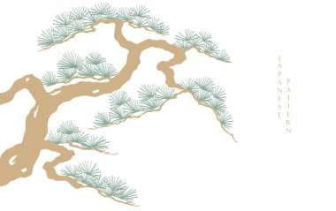 Japonca şablon vektörlü bonsai ağacının bir dizi el çizimi. Oriental çam ağacı dekorasyonu logo tasarımı, el ilanı veya klasik tarzda sunumu ile.