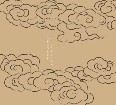 El çizimi bulut desenli Japon arka planı. Geometrik desenli klasik şablon. Çerçeve ve kenar eski tarzda