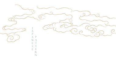 El çizimi bulut desenli Japon arka planı. Geometrik desenli Retro şablonu. Çerçeve ve kenar eski tarzda.