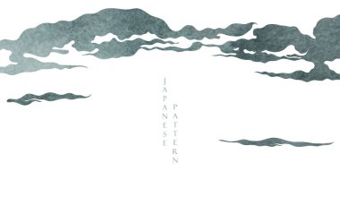 Japon arka planı ve suluboya boya desenli el çizgisi bulut deseni vektörü. Geometrik desenli vintage şablon.