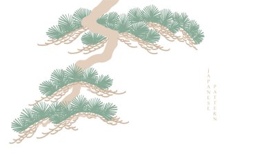 Japonca şablon vektörlü bonsai ağacının bir dizi el çizimi. Oriental çam ağacı dekorasyonu logo tasarımı, el ilanı veya klasik tarzda sunumu ile.