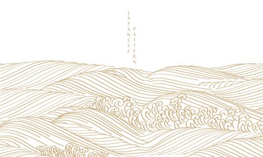 El çizimi dalga elemanı vektörüyle Japon arka planı. Doğu doğal desenli, okyanus dekorasyonu afiş tasarımlı, klasik tarzda. Denizci şablonu.