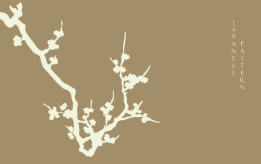 Japon desen vektörlü el çizimi çiçek dalı. Logo tasarımı, el ilanı veya klasik tarzda sunumlu oryantal dekorasyon.