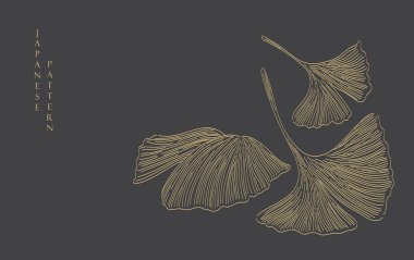 Japon ginkgo yapraklı siyah ve kahverengi el çizgileri klasik tarzda. Soyut sanat doğal afiş tasarım vektörü.