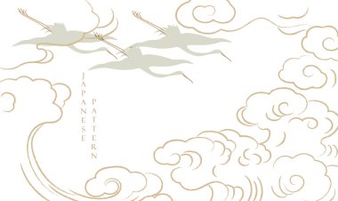 Japon arka planı ve çizgi dalga modeli vektörü. Geometrik desenli soyut şablon. Doğu tarzında dağ yerleşimi tasarımı.