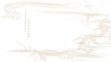 Japon arka planı, el çizimi, klasik tarzda. Bambu yaprağı banner tasarımlı soyut Çin manzarası