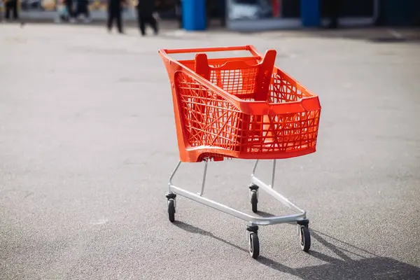 Park yerinde kırmızı bir süpermarket sepeti. Yüksek kalite fotoğraf