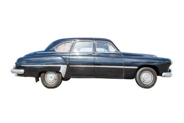 Siyah retro araba beyaz arkaplanda izole edildi