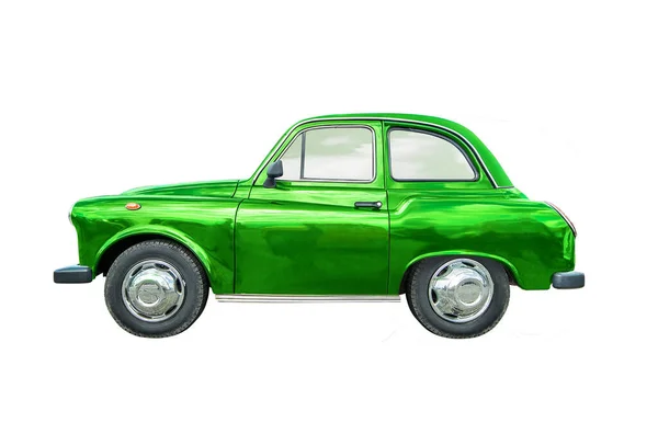Маленький Зеленый Винтажный Автомобиль Изолирован Белом — стоковое фото