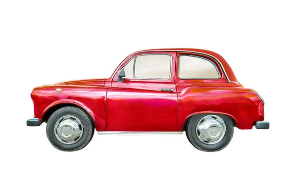 Kleine Rode Retro Auto Geïsoleerd Witte Achtergrond — Stockfoto