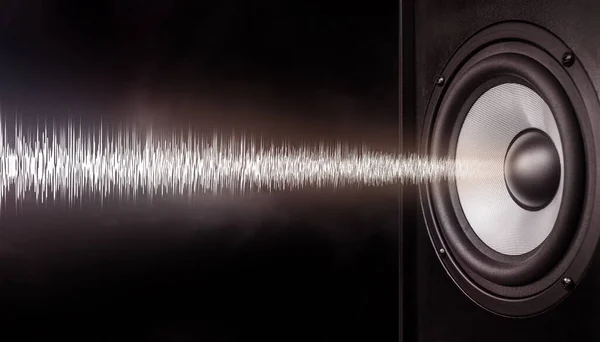 Audio Speaker Geluidsgolf Donkere Achtergrond Stockafbeelding