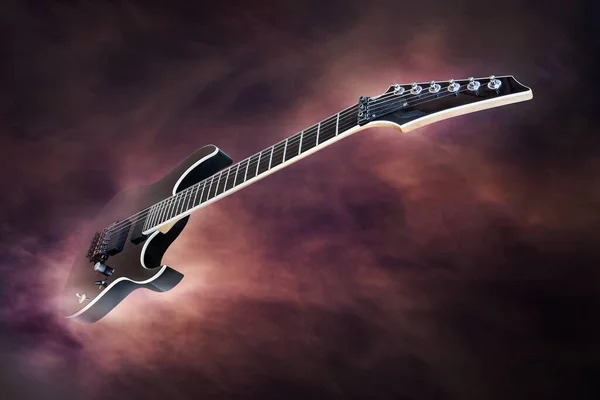 Czarny Gitara Elektryczna Abstrakcyjnym Ciemnym Tle — Zdjęcie stockowe