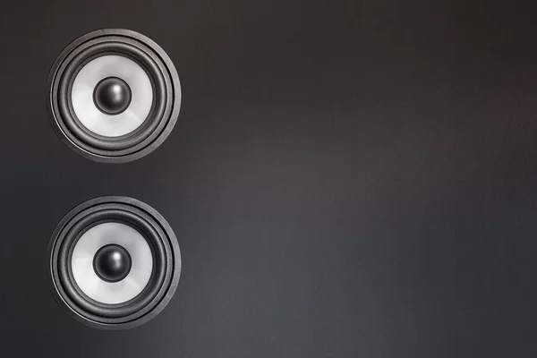 Dva Audio Reproduktory Šedém Kovovém Pozadí — Stock fotografie