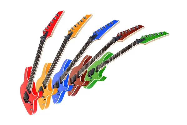 Pięć Kolorowych Gitary Elektryczne Izolowane Białym — Zdjęcie stockowe
