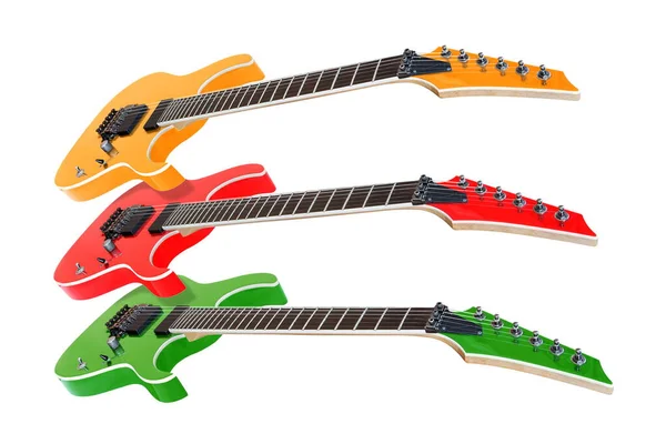 Three Colored Electric Guitars Isolated White — Stock Photo, Image