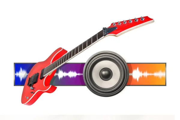 Czerwony Gitara Elektryczna Głośnik Audio Izolowane Białym — Zdjęcie stockowe