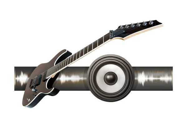 Чорна Електрична Гітара Звуковий Динамік Ізольовані Білому — стокове фото
