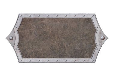 metal shield with grunge texture surface isolated on white background