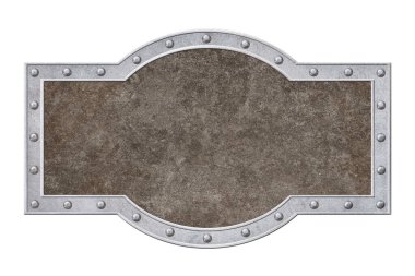 Perçin ve grunge desenli metal çerçeve beyaz arka planda izole edilmiştir.